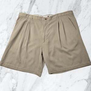 Joseph & Feiss Big Men's 100% Silk Khaki Color Pleated Shorts Golf Resort sz 46